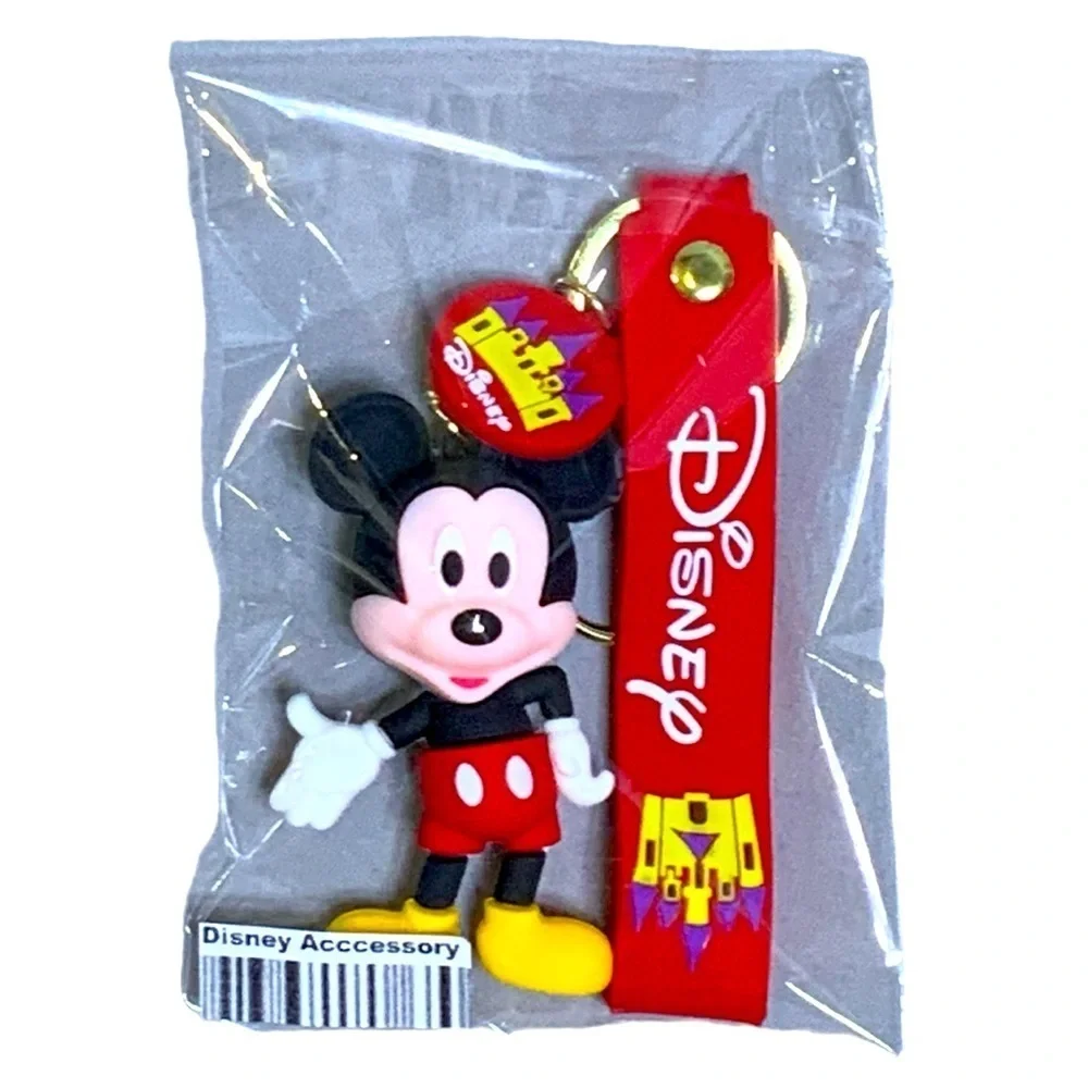 Keychain Mickey Mouse Disney 3D Character Key Ring Wrist Lanyard Pendant Bag